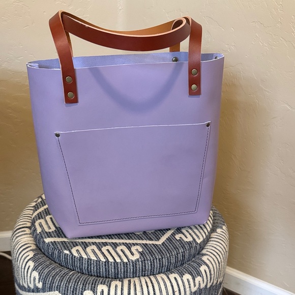 Handbags - NWT Portland Leather Lavender Tote with Tan Handles Medium/Large FREE TASSEL